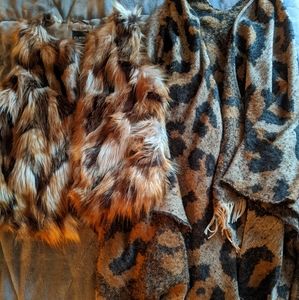 Faux fur vest and cheetah poncho